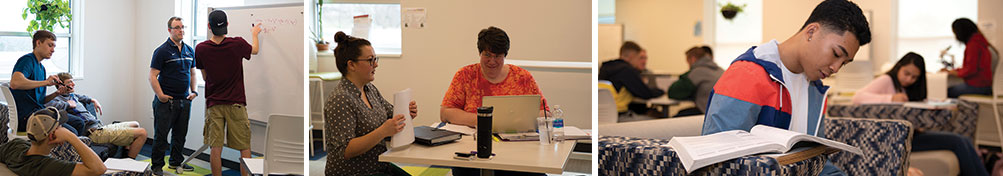 Three photos of students working in the Student Success Center.