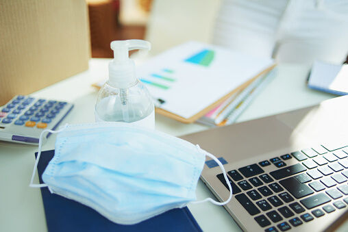 Face mask and hand sanitizer.