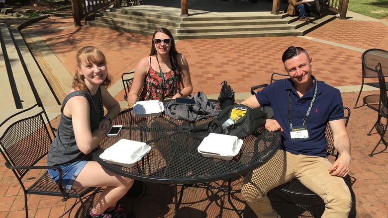 Emily Blaker, Samantha Long, and undergraduate research advisor Dr. Aris Karagiorgakis.